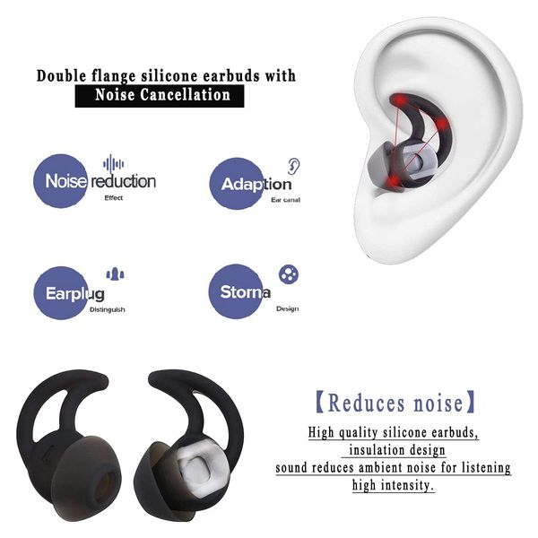 QC30 Replacement Noise Cancelling Double Flange Silicone Earbuds Compatible for Bose QuietControl 30(QC30)/QuietComfort 20(QC20) QC20i/Soundsport Free/SIE2 IE2 IE3 Wireless Headphones(Black)