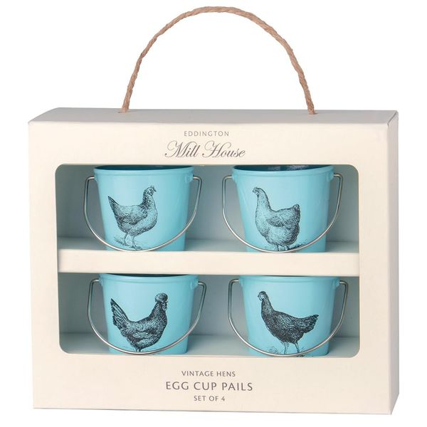 Eddington Vintage Set of 4 Egg Cup Buckets - Hen, Blue