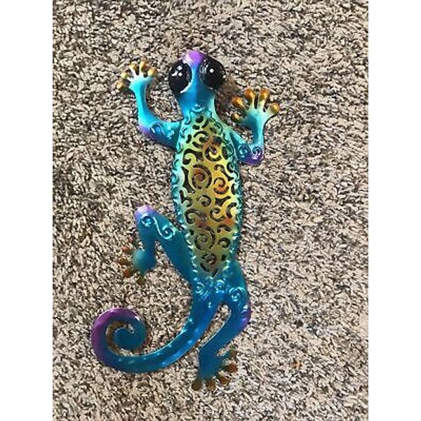 (1) 10" Gecko Multi-colored Metal Hanging Wall Art Home & Garden Decor (2-PO-137