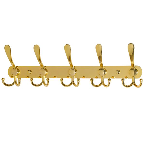 Dseap Coat Rack Wall Mounted - 5 Tri Hooks, Heavy Duty, Stainless Steel, Metal Coat Hook Rail for Coat Hat Towel Purse Robes Mudroom Bathroom Entryway,Gold