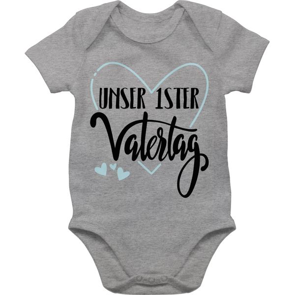 Baby Body Junge Mädchen - Geschenk zum - Unser erster Vatertag - 1/3 Monate - Grau meliert - erste vatertagsgeschenk vatertagsbody papatagsgeschenk 1 bodys geschenke ersten dad baby-kleidung daddy