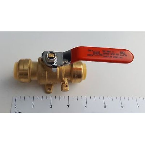 1) 3/4" PUSH FIT BALL VALVE WITH DRAIN AND DROP EAR, LEAD FREE