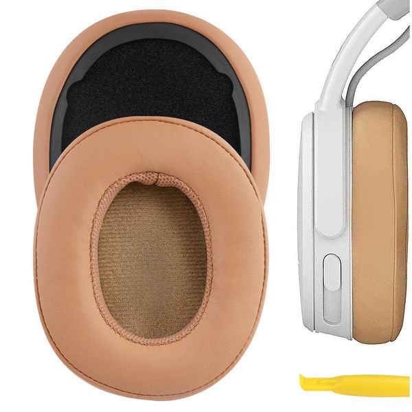 Geekria QuickFit Protein Leather Replacement Ear Pads for Skullcandy Crusher Wireless Crusher Evo Crusher ANC Hesh 3 Headphones Ear Cushions, Headset Earpads, Ear Cups Repair Parts (Brown)