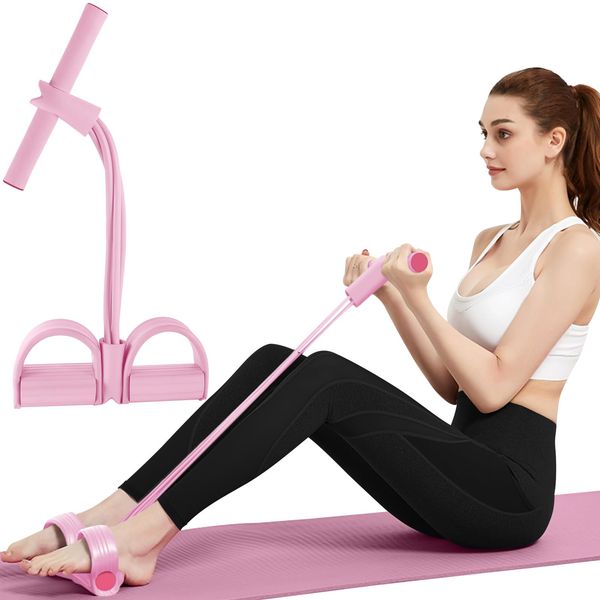 Multi-Function Tension Rope,Tube Resistance Bands with Handles,Sit Up Exercise Equipment Home Gym Tummy Trimmer (Pink)