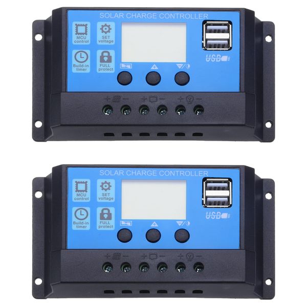 uxcell 30A PWM Solar Charging Controller, 12V/24V Automatic Solar Battery Panel Controller, Automatic Parameter Charger, Regulator, LCD Display, Dual U S, B Ports, 2 Pack