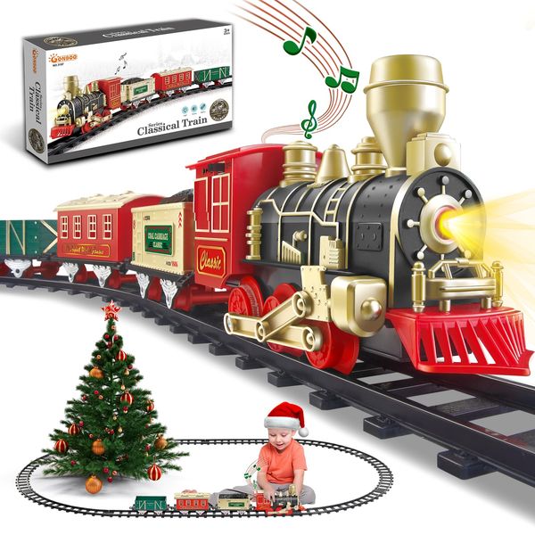 Train Set, Train Set for Toddlers w/Xmas Sounds & Lights, Train Set for Kids, Christmas Train Sets for Around The Tree, Model Train Set for Boys Girls 3 4 5 6 7 8+ Years Old Kids Christmas Toys Gifts