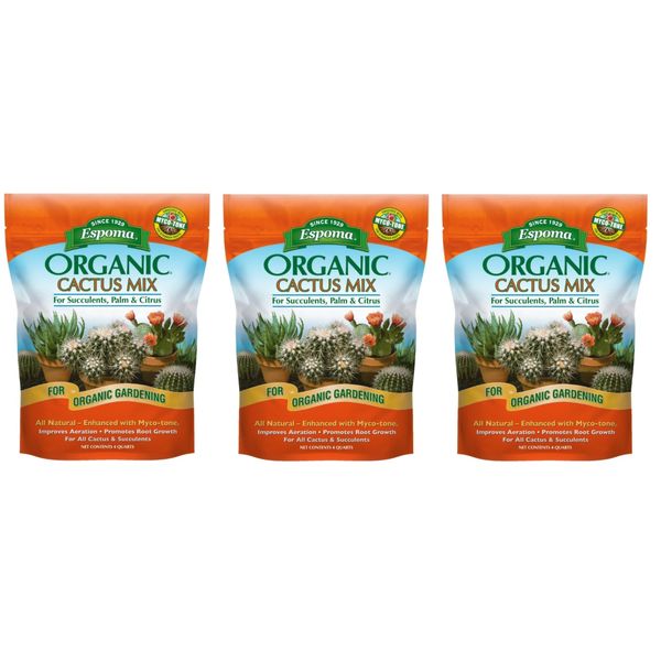 Espoma Organic Cactus Potting Soil Mix, 4 qt (3 Pack)