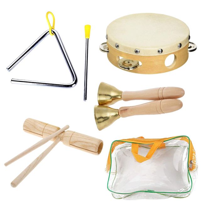 Fermore Musical Instrument Set Percussion Wooden Toys Kids Percussion Tambourine Triangle