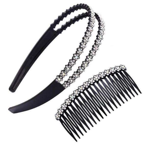 1 Stück Strass Haarband Doppelt Kristall Seite, 1 Stück Haarkamm,Modische Haarreife Hart Rutschfeste Zinken Stirnband Haarschmuck für Damen Mädchen