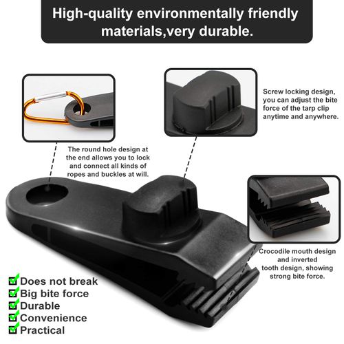 10pcs Tarp Clips, Tarp Clamps, Tarp Clips Thumb, Tarp Clips Heavy Duty Lock Grip, Plastic Tent Clips Clamps, Poly Tarpaulin Clip, Reusable Linoleum Tent Clip, Canvas Clips for Outdoor Garden Farm