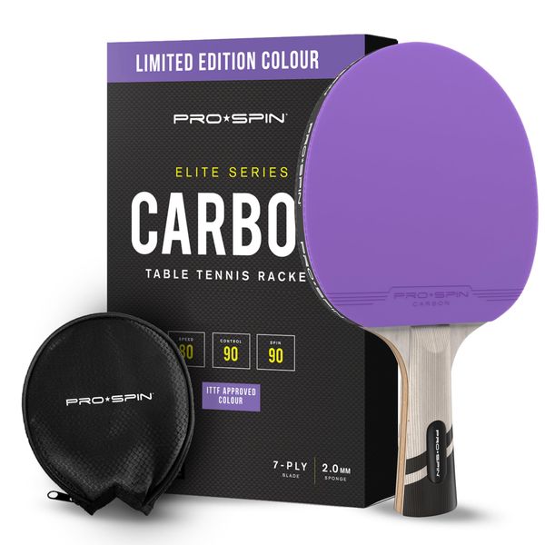 PRO SPIN Table Tennis Bat – Violet ITTF-Approved Colour | Premium Carbon Fibre Ping Pong Bat | Professional Quality Racket | 7-Ply Blade, Pro Rubber, 2.0mm Sponge | Rubber Protector Case for Bat