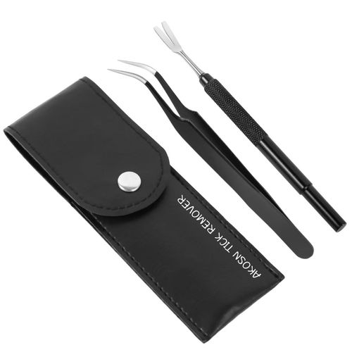 AKOSN Premium Tick Removal Tool - Stainless Steel Tick & Flea Remover for Pets Dogs Cats Humans -Safe Tick Control Puller &Precision Fine Point Tweezers to Completed Remove Ticks, 1 Set