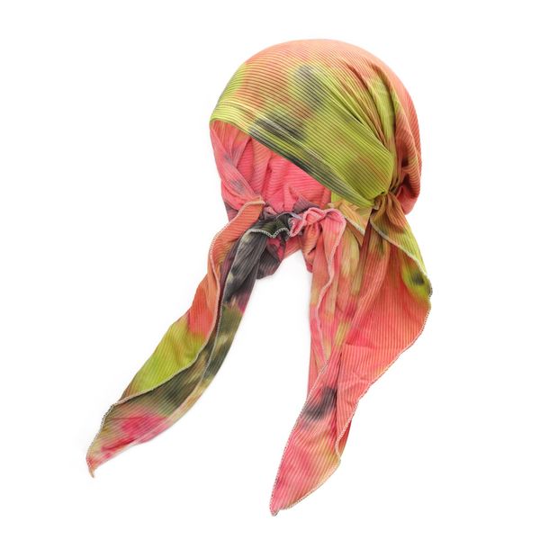 ZLYC Damen Chemo Turban Mütze Vorgebundenes Kopftuch Headwraps Leichte Hut(Krawatte Eingefärbt Rosa Gelbe)