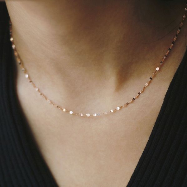 14k rose gold filled flat cutting choker necklace