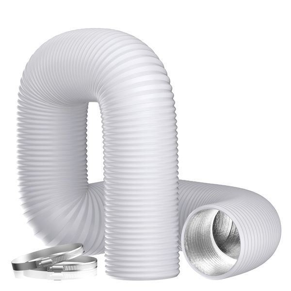 Hon&Guan Aluminium PVC Ventilation Air Ducting 4 Inch Flexible Vent Hose Pipe for Extractor Fan, Hydroponics(ø100mm*5m,White)