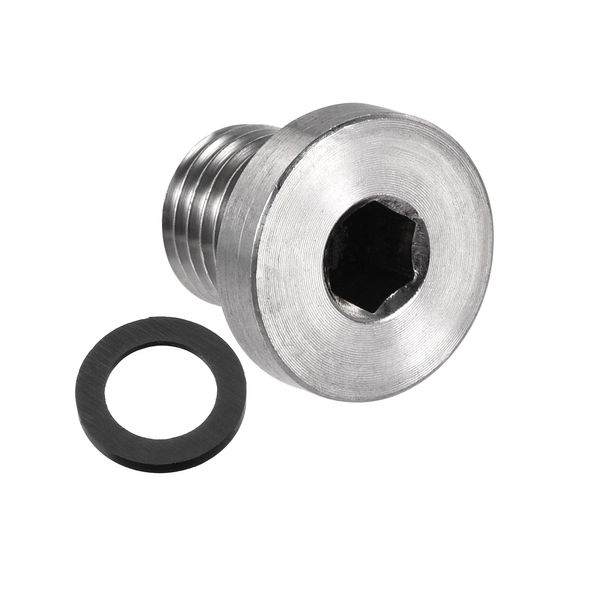 sourcing map Stainless Steel Inner Hex Head M12x1.5 Pipe Fitting Plug with Seal Ring for Terminate Pipe Ends