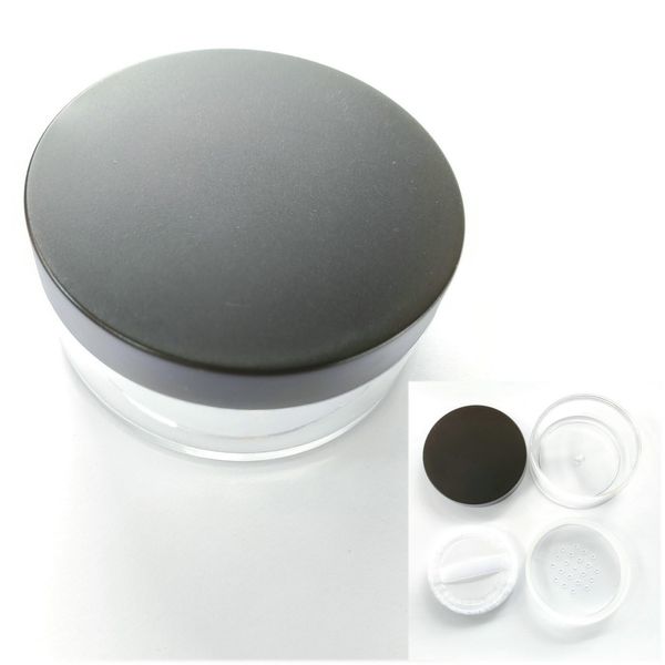 Fanghuier Multi-Purpose Travel Empty Box Empty Powder Case Clear Plastic Cosmetic Jars With Lids, 1.5oz Containers, Travel Pots For Toiletries, Talcum Powder Puffs(4Pcs (Black, 50g)