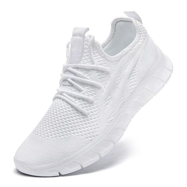 LANGFEUU Men's Sports Shoes Breathable Road Running Shoes Lightweight Men's Casual Shoes Non-Slip Tennis ShoesFlat Outdoor Fitness ShoesMen's Training Shoes White UK Size 5.5