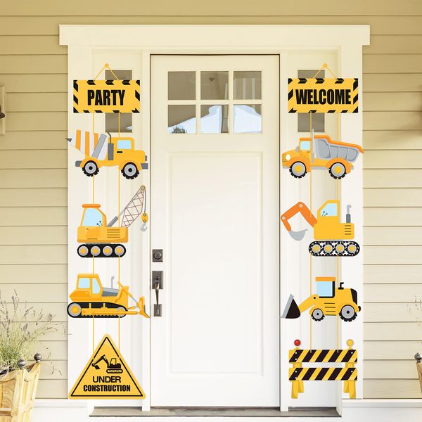 10 Pcs Construction Themed Party Cardboard Cutout Porch Banner Sign Decoration Supplies for Kids Baby Birthday Party Bath Decoration