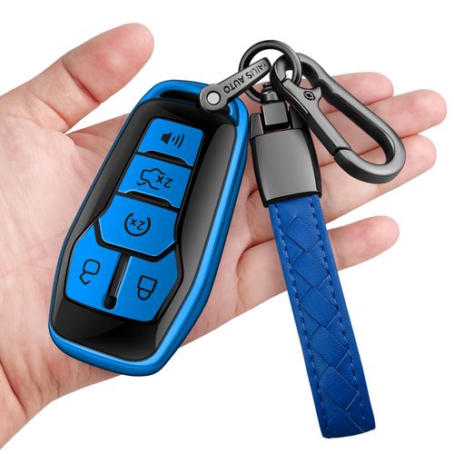 Sindeda for Ford Key Fob Cover with Keychain Soft Full Protection Key Shell Compatible with Ford Fusion Mustang F150 Edge Explorer Lincoln MKZ MKC MKX Smart key (Blue)