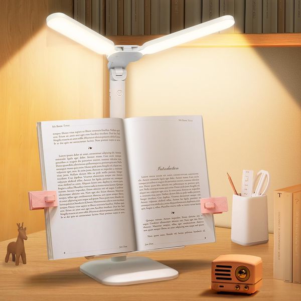 Desk Lamp with Book Stand: Bright LED Reading Lamp, Adjustable Dimmable Dual