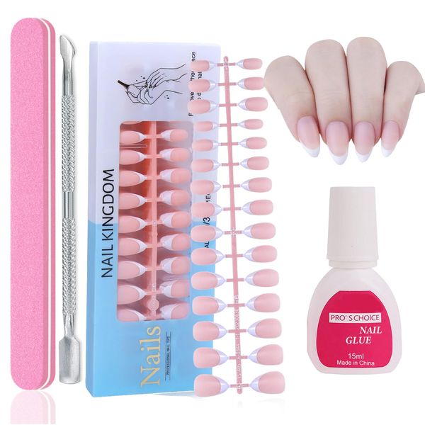 Maggidea False Nails Kit, 240Pcs Strong French Press On Nails for Extensions, Short Almond Matte False Nails With Glue Acrylic Fake Nails 15 Sizes White Tip Manicure Accessories (405-02)