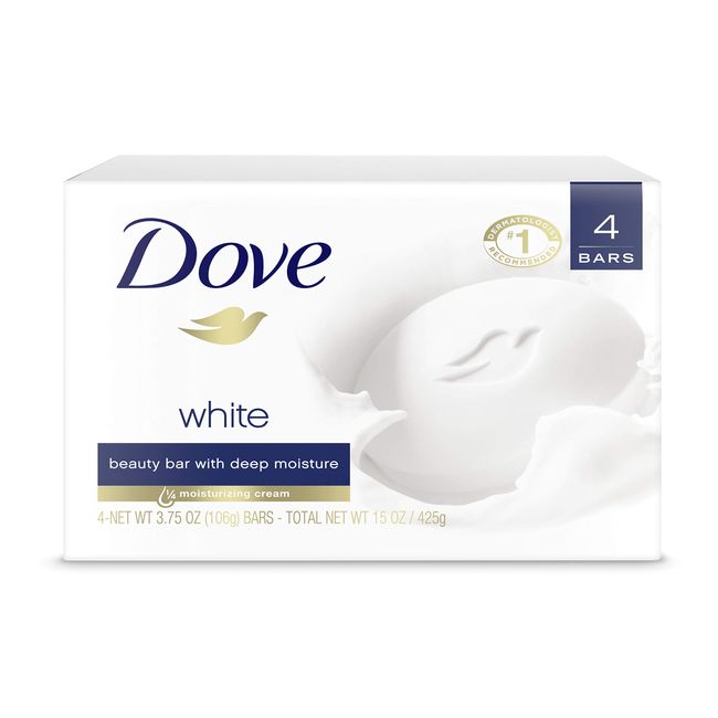 Dove Beauty Bar More Moisturizing than Bar Soap White Effectively Washes Away Bacteria, Nourishes Your Skin 3.75 oz 4 Bars