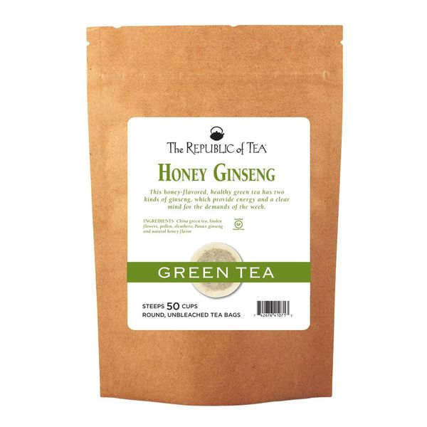 The Republic of Tea Honey Ginseng Green Tea, 50 Tea Bags, Relaxing Chinese Green Tea Gourmet Blend