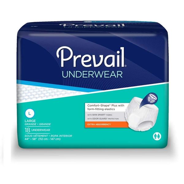 Prevail Underwear, Extra Absorbency, Large, Pack of 18