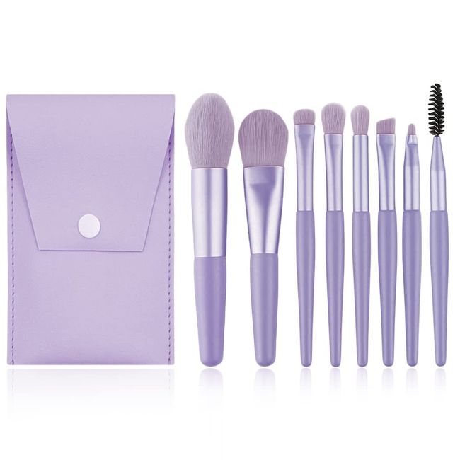 Schminkpinsel, Make up Pinsel Set mit Aufbewahrungsbeutel, Foundation Pinsel, Lidschattenpinsel, 8 Pinsel, Violett