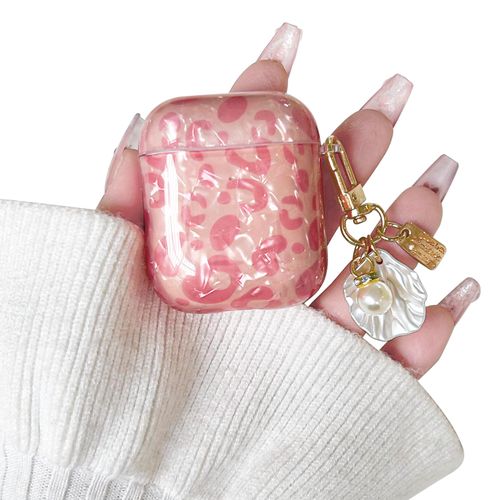 Lovmooful Compatible for AirPods 2nd/1st Case Cute Leopard Print Cool Cheetah Shell Pattern with Chain Design for Women Girls Soft TPU Shockproof Protective Cover Case for AirPods 1&2-Pink