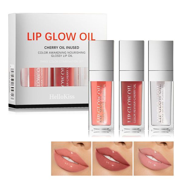 Tiejdhr 3Pcs Plumping Lip Oil, Lip Glow Oil Tinted Lip Balm Lip Care, Long Lasting Nourishing, Transparent Toot Lip Oil Repairing Lip Lines and Prevents Dry Cracked Lip Plumper (Lip Gloss- B Set)