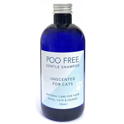POO FREE - Shampoo for Cats - 99% Natural - Unscented for Sensitive Cats. Sulfate/Parabens Free. Cleans, Soothes, Relieves Itchy Skin. pH Balanced, Concentrated. 250ml