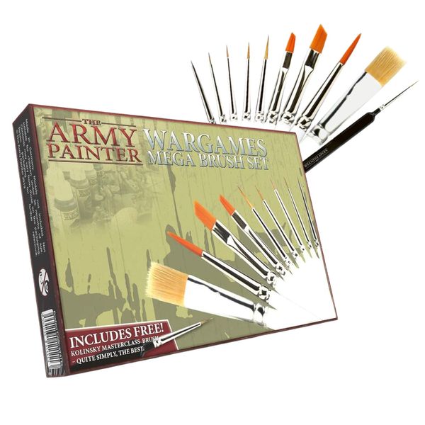 The Army Painter Mega Brush Set - Miniature Small Paint Brush Set with 10 Acrylic Paint Brushes - Kolinsky Masterclass Sable Hair Model & Fine Detail Paintbrush for Watercolor Oil Painting Miniatures