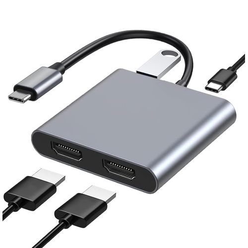 4-in-1 USB C to Dual HDMI Adapter, USB C Multi Port Adapter with 2 HDMI 4K Ports, USB3.0, PD 100W, C-Type to 2 HD Splitter, Suitable for MacBook Air/Pro, XPS