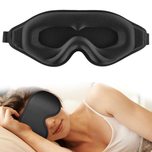 Silk Sleep Mask, 3D Stereo Sleep Eye Mask, Light Design Soft Comfortable Eye Mask, Deep Sleep Eye Mask, Ultra-Light-Blocking Eye Mask, Eye Sleep Shade Cover Suitable for Women Black