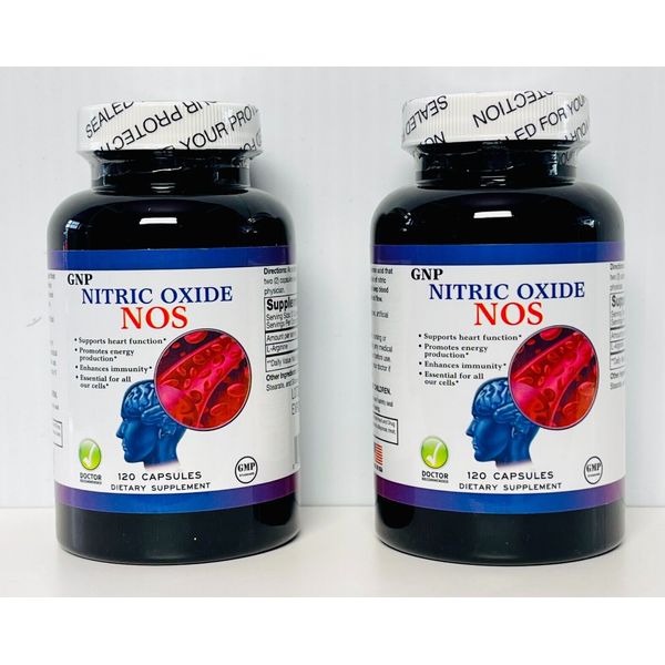 2 Pack Nitric Oxide NOS 120 capsules For Heart, Energy, Immune System Cells