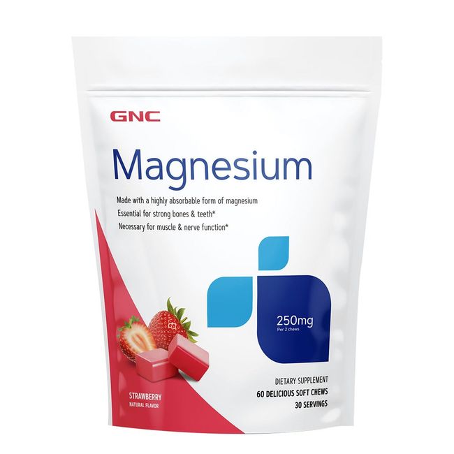 GNC Chewable Magnesium 250mg 60 Soft Chews Magnesium 60 Soft Chews, 1 Pack