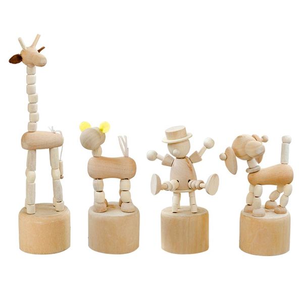 WANDIC Wooden Push Up Toy, 4 PC Finger Puppets Thumb Press Base Wooden Clown Dolls for Home Office Desk Decoration Kids Toy Gift