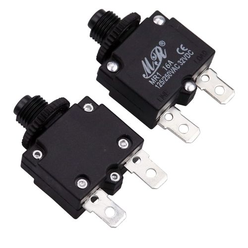 RKURCK 125/250V AC 32V DC Push Button Circuit Breaker 16 Amps, Thermal Overload Protector Switch, Manual Reset Thermal Circuit Breaker 16A
