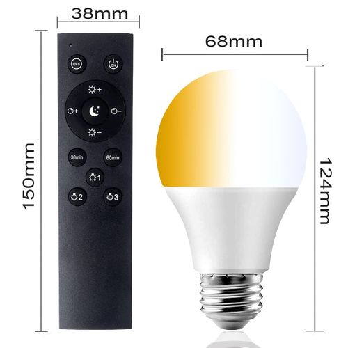 LED Bulb, 100 W Equivalent, Dimmable, Toning, Remote Control, Bulb Color, Daylight Color, Daylight White, E26 Base, 12 W, 1000 LM, 2.4 GHz Wireless Remote Control, 30 Minute/60 Minutes Sleep Timer,