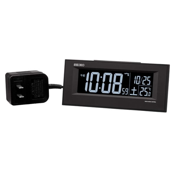 Seiko Clock BC413K Digital Desk Clock, 01: Black, Product Size: 2.5 x 6.1 x 1.5 inches (6.4 x 15.4 x 3.9 cm), Alarm Clock, Radio Wave-Controlled, AC Type, Digital