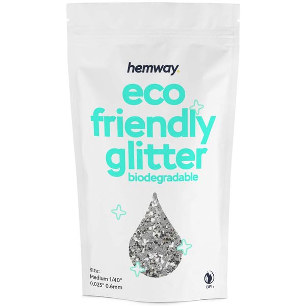 Hemway Biodegradable Glitter Eco Friendly - 100g/3.5oz Bio Cosmetic Safe Sparkle Vegan for Face Eyeshadow Body Hair Festival Makeup Craft - Chunky (1/40" 0.025" 0.6mm) - Silver