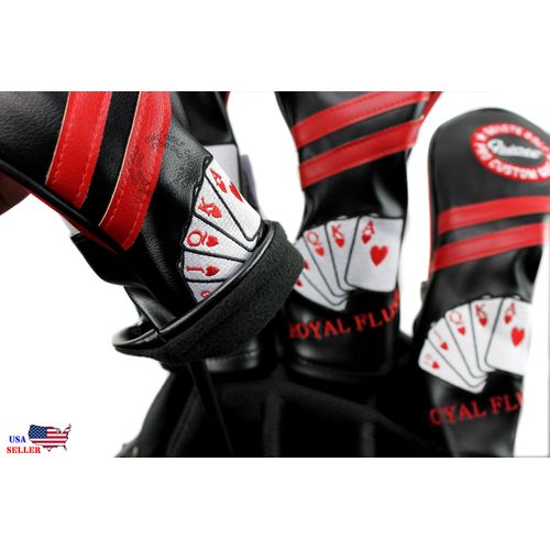 Guiote Royal Flush 1 3 5 H Golf Headcover Red Vintage Retro Poker Driver Fairway Wood Hybrid Cover