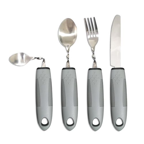 Extra Wide Handles Bendable Easy Grip Cutlery Set, Chunky Handles, Corfort Grips Disability Ideal Dining aid for Elderly Disabled Arthritis Parkinson's Disease Tremors Sufferers（Grey）