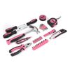 46PCS HOUSEHOLD HAND TOOL KIT SCREWDRIVER SOCKETS HAMMER TEST PEN TOOLBOX PINK