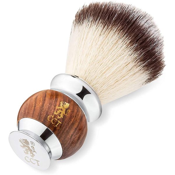 The Cambridge Cut Throat® Luxury Missanda Hardwood and Stainless Steel Men's Shaving Brush for Soap, Foam or Cream with Premium Synthetic Silvertip Vegan Friendly Badger Bristles Male Grooming Present