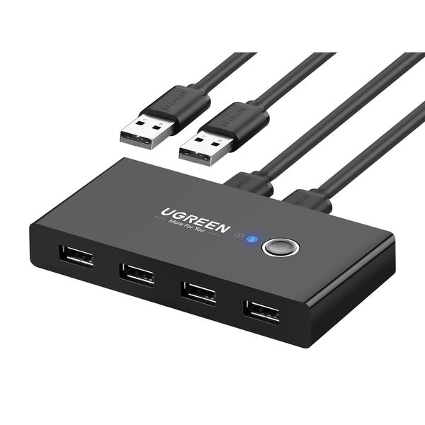 UGREEN USB Switch Selector 2 Computers Sharing 4 USB Devices USB 2.0 Peripheral Switcher Box Hub for Mouse Keyboard Scanner Printer PCs with One-Button Swapping and 2 Pack USB A to A Cable