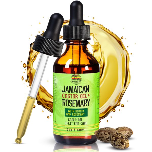 Jamaican Amber Organic Black Castor Oil - 60 ml / 2 fl oz - For Hair Strength, Hair Scalp, Body Massage Oil, and Eyebrows - Formulated to Prevent Hair Loss, for Women and Men with Biotin & Rosemary