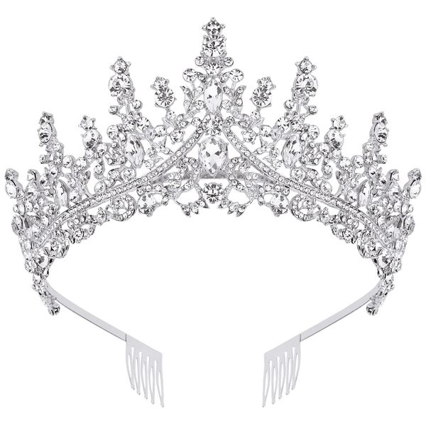 CURASA Silver Tiara and Crowns for Women Crystal Queen Crown, Wedding Tiaras for Bride Princess Crown for Little Girls Headpiece for Bridal Birthday Party Prom Halloween Pageant